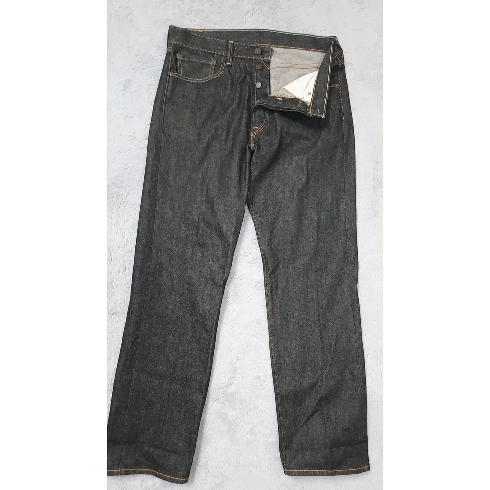 Levis 501 Jeans Men 32x32 Straight Leg Button Fly Dark Wash Black Denim Original